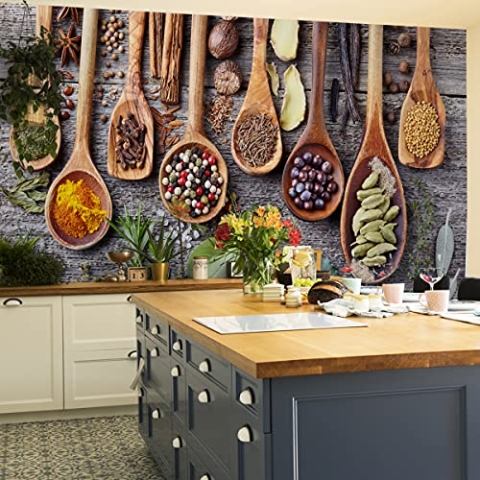 Muralo Fabelhafte Vlies Fototapete 368x254 Küche Gewürze HEILKRÄUTER Bretter Moderne Tapete Esszimmer Restaurant Wandbilder Wandtapete XXL Luxus Abstrakt Br. 368 cm x Hö. 254 cm