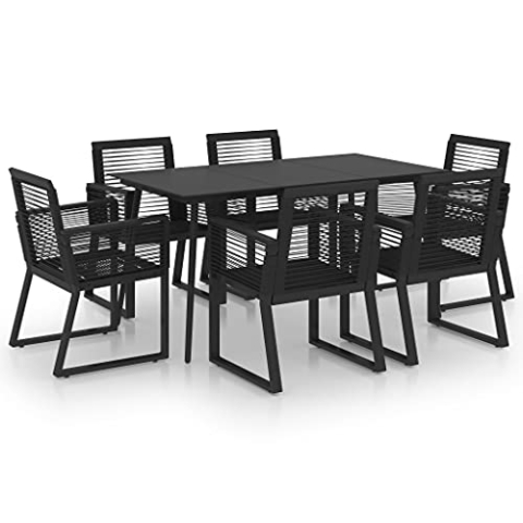 vidaXL Gartenmöbel 7-TLG. Sitzgruppe Gartengarnitur Gartenset Sitzgarnitur Gartentisch Esstisch Gartensessel Tisch Sessel PVC Rattan Schwarz