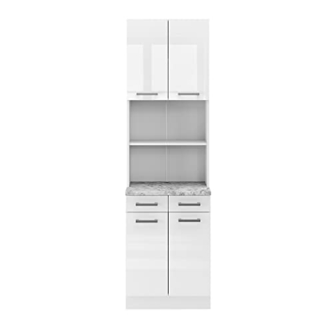 Vicco Küchenblock R-Line, Miniküche, Weiß Hochglanz, 60 cm, AP Marmor