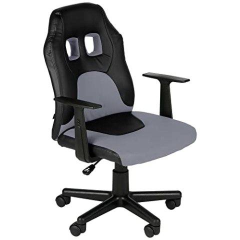 CLP Kinder Gaming Bürostuhl Fun I Schreibtischstuhl Mit Kunstlederbezug Und Abnehmbaren Armlehnen I Drehstuhl Für Mädchen Und Jungen, Farbe:schwarz/grau