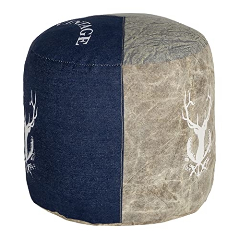 WOMO-DESIGN Sitzpouf Jacksonville Ø35x43cm, Natur/Blau, Unikat, handgefertigt aus Segeltuch/Jeans, Baumwolle Füllung, Runder Sitzpuff Pouf Puff Sitzhocker Sitzkissen Fußhocker Fußbank Hocker Ottoman