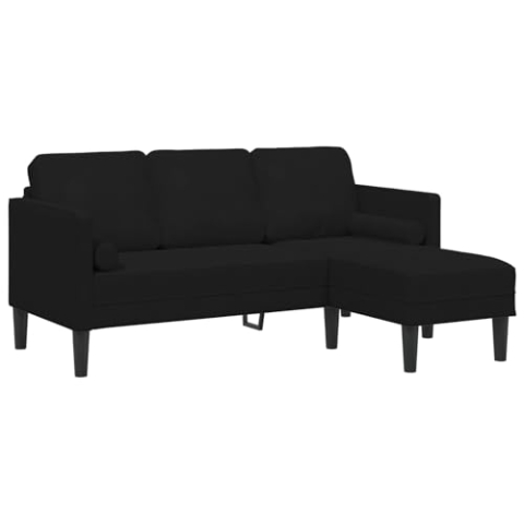 vidaXL Modernes schwarzes Sofa fürs Wohnzimmer 3-Sitzer langlebiger Stoff fleckenresistent minimalistischer Stil ideal für drinnen Stabiler Holzrahmen Bequeme Möbel