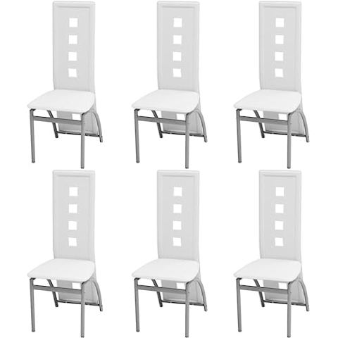 vidaXL Esszimmerstühle 6 STK., Esszimmerstuhl Hochlehner, Essstuhl Küchenstuhl Stahlrahmen, Stuhl für Esszimmer Küche, Modern, Weiß Kunstleder