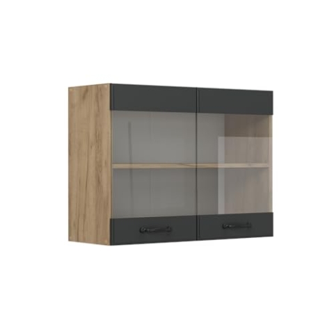 Vicco Küchenglashängeschrank R-Line, Glashängeschrank, Anthrazit Landhaus, 80 cm