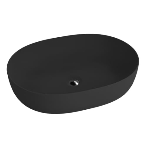 lavita Aufsatzwaschtisch Blas Black Aufsatzwaschbecken Oval Waschbecken ohne Überlauf und Hahnloch Aus hochwertigem Porzellan Waschtisch modernes Badkeramik Waschplatz 59,5x43x13,5 cm Schwarz Matt