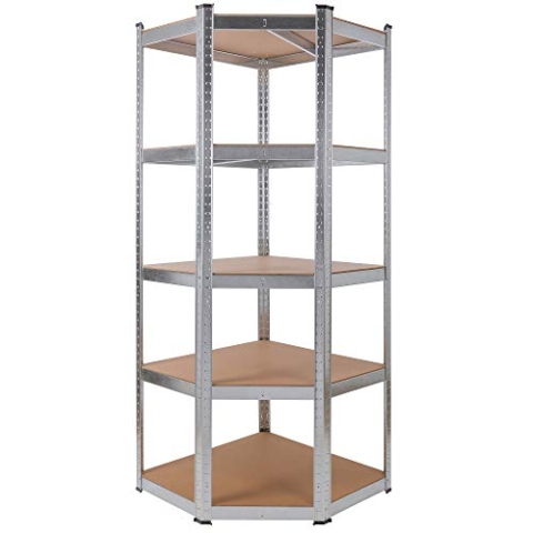 Arebos Eckregal Schwerlastregal Steckregal 875kg | Einfache Montage durch Stecksystem | 180 x 70 x 70 cm | 5 Böden aus MDF | bis zu 175 kg pro Regalboden | Verzinkt