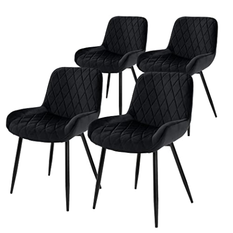 ML-Design 4er Set Esszimmerstühle Esszimmerstuhl mit Rücken- und Armlehnen, Schwarz, Samt Sitzfläche, Metallbeine, Küchenstühle Küchenstuhl Wohnzimmerstühle Wohnzimmerstuhl Polsterstuhl Stühle