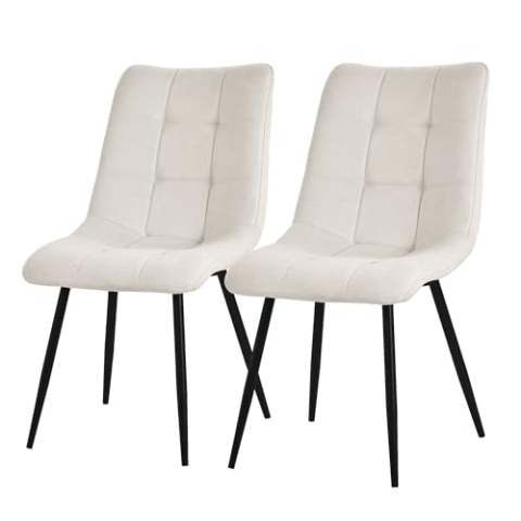 ML-Design Esszimmerstühle 2er Set Beige, Wohnzimmerstühle mit Stoffbezug und schwarzen Metallbeinen, Küchenstühle mit Rückenlehne, Polsterstühle für Esszimmer Wohnzimmer Küche Büro, Gepolsterte Sessel