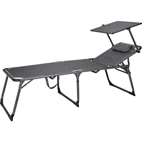 BERGER Slimline Dreibein Sonnenliege | klappbare Gartenliege mit Verstellbarer Rückenlehne Sonnenschutzdach & Kissen | leicht stabil belastbar bis 150 kg | Ideal für Balkon Strand & Camping