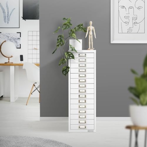 ML-Design Aktenschrank mit 15 Schubladen, 28x38x87 cm, Weiß, Schubladenschrank aus Metall für DIN A4, Büroschrank mit Etikettenhalter, Stahlschrank Metallschrank Werkzeugschrank Aufbewahrungsschrank