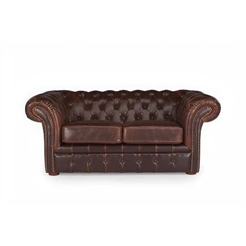 Vente-unique-Chesterfield Ledersofa 2-Sitzer - Vintage Leder - Braun - CLOTAIRE