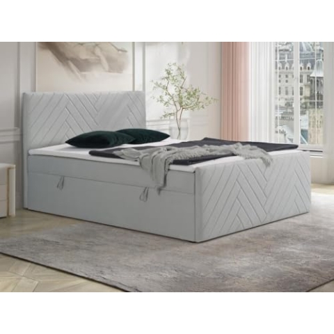 Vente-unique-Deko-Komplett-Set mit Bett-Kopfteil + Bettgestell mit Bettkasten + Matratze + Topper - 160 x 200 cm - Samt - Hellgrau - Makana von YSMÉE