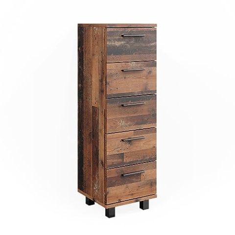 Vicco Midischrank Ilias, Badmöbel, Eiche rustikal, 30 x 95 cm mit 5 Schubladen