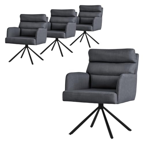 ML-Design Esszimmerstühle drehbar 4er Set Anthrazit, Wohnzimmerstühle mit Arm- und Rückenlehne, Drehstühle Auto-Position, Polsterstühle mit Polyesterbezug & Rückenkissen, Küchenstühle mit Metallbeine