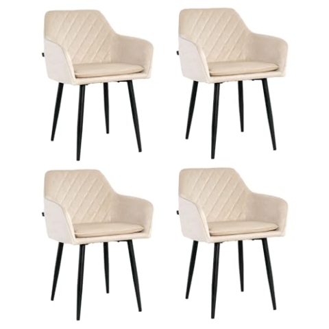 Mevsim Store Esszimmerstühle 4er Set Samt Beige – Polsterstühle mit Armlehne & abnehmbarem Kissen – Moderne Küchenstühle mit Metallbeinen für Wohnzimmer & Essbereich