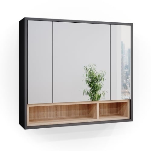 Vicco Badspiegelschrank Beatrice, Badezimmerspiegel, Anthrazit/Sonoma, 80 x 72 cm