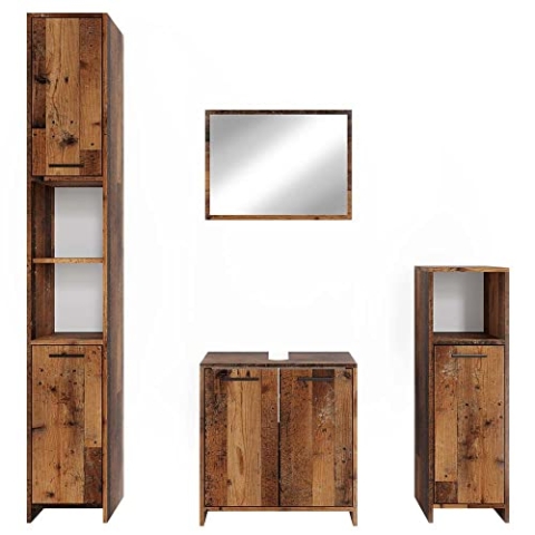 Vicco Badmöbel-Set Kiko, Badezimmerschrank-Set, Eiche rustikal, 4 Teile