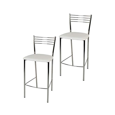 t m c s Tommychairs - 2er Set Moderne Barhocker Elena für Küche und Esszimmer, Robustes Gestell aus verchromtem Stahl, gepolsterte Sitzfläche mit weissem Kunstleder bezogen