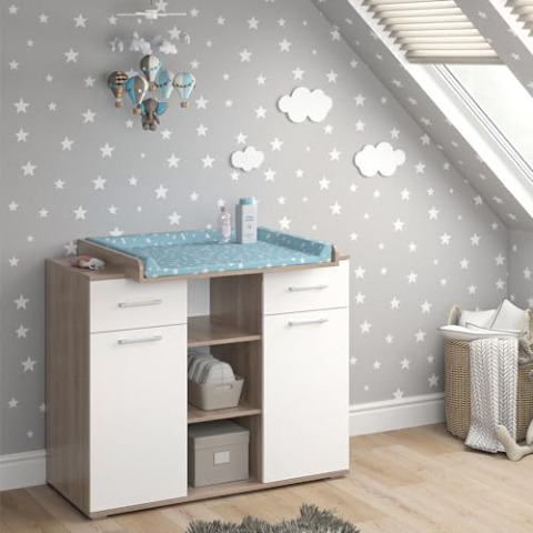 Vicco Wickelkommode Leonie, Wickelaufsatz für die Kommode, Sonoma/Weiß, 113 x 100 cm