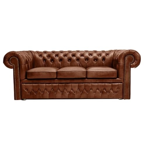 Chesterfield Original First Class Leder Schlafsofa | Sofa mit Schlaffunktion 3-Sitzer 200cm | Cloudy Old Brown | Lieferzeit 2 bis 4 Wochen