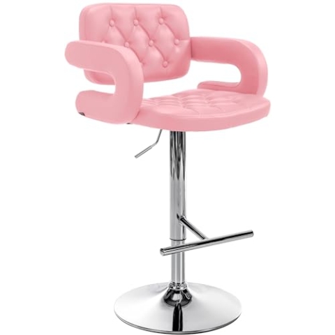 CLP Barhocker Dublin Mit Kunstleder-Bezug I Höhenverstellbar, Farbe:pink, Gestell Farbe:Chrom