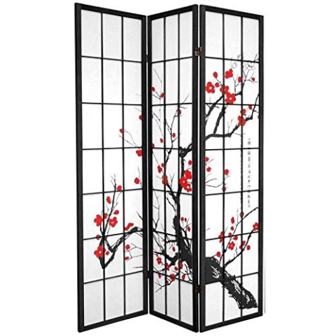 Fine Asianliving Japanische Paravent Raumteiler Trennwand B135xH180cm 3-teilig Kirschblüten Schwarz Japanische Paravent Raumteiler Shoji Raumtrenner Spanische Wand Sichtschutz Trennwand