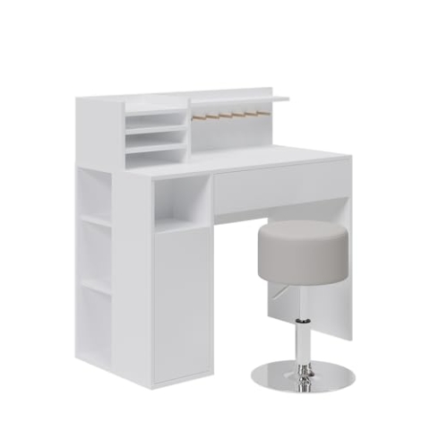 Vicco Schreibtisch, Arbeitstisch für das Büro, Weiß, 2 Teile, mit Hocker