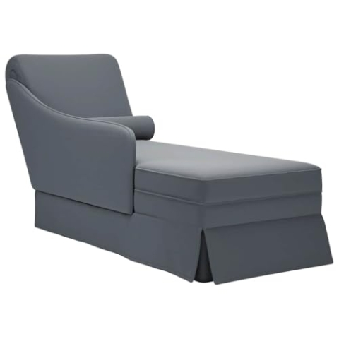 vidaXL Chaiselongue mit Nackenrolle Rechter Armlehne Dunkelgrau Samt, Recamiere, Loungesessel, Lounge Sofa, Lounge, Loungesofa, Wohnzimmersofa