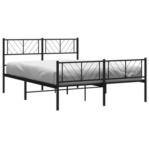 vidaXL Bettgestell, Bettrahmen mit Kopfteil Fußteil, Metallbett Bett mit Lattenrost, Doppelbett Gästebett Schlafzimmer, Metall Schwarz 140x200cm