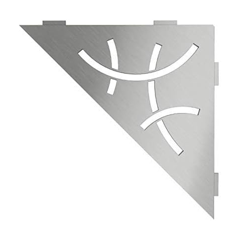Schluter SES1D6EB Dreieckiges Eckregal für geflieste Wände, geschwungenes Design, Edelstahlmaterial, gebürstete Edelstahloberfläche, 3/32 Zoll Dicke Verankerungslaschen