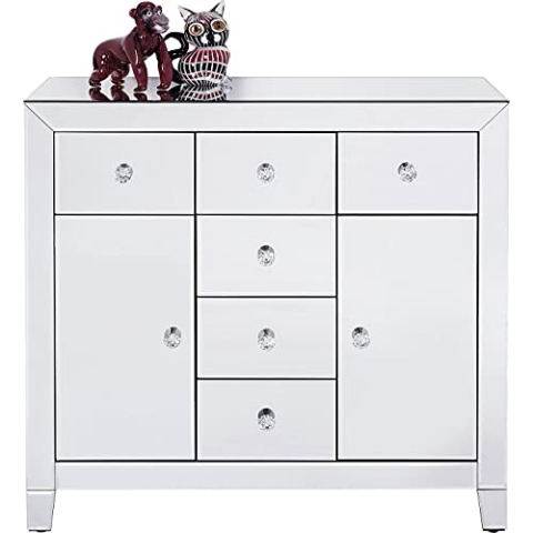 Kare Design Kommode Luxury 2-türig 6 Schübe, glamouröses Sideboard, Spiegelkonsole mit funkelnden Griffen, verspiegeltes Schränkchen im extravagantem Design, (H/B/T) 84 x 88 x 41 cm
