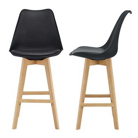 [en.casa] Barhocker 2er Set Barstuhl mit Rückenlehne Bistrohocker mit gepolsterter Sitzfläche Tresenhocker mit Holzgestell Buche-Gestell Schwarz
