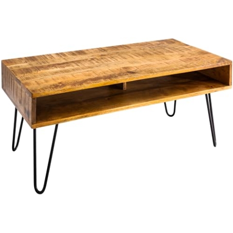 Riess Ambiente Massiver Couchtisch Scorpion Natur 100cm Mangoholz Hairpin Legs Wohnzimmertisch Holztisch