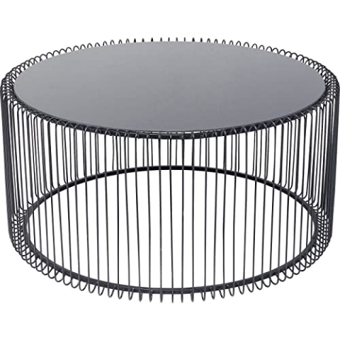Kare Design Couchtisch Wire Uno, Schwarz, 80cm Durchmesser, Beistelltisch,Wohnzimmertisch, Stahl Gestell, Glas Tischplatte, rund, 41x80x80 cm (H/B/T)