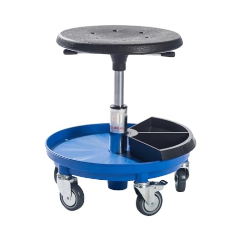 kaiserkraft | Montagehocker mit Ablage | Gasfeder-Höhenverstellung 370-500 mm | blau