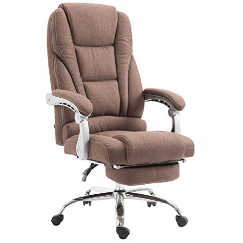CLP Bürostuhl Pacific mit Stoffbezug | Schreibtischstuhl mit Laufrollen | Relaxsessel mit ausziehbarer Fußstütze | Max. Belastbarkeit 150 kg, Farbe:braun
