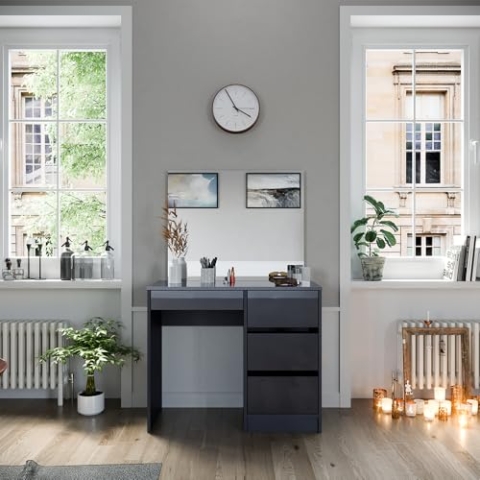 Vicco Schminktisch Sherry, Anthrazit Hochglanz, 90 cm mit Spiegel