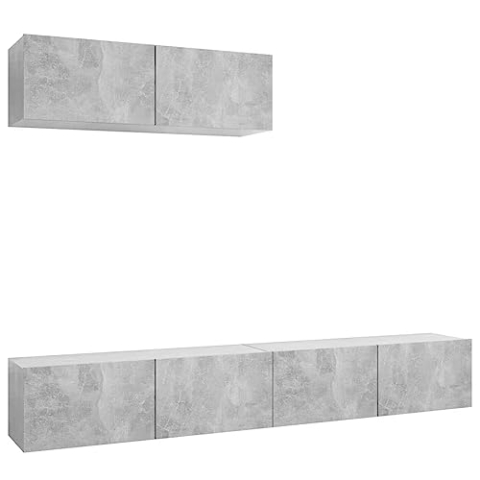 vidaXL 3X TV Schrank Wohnwand Schrankwand Anbauwand Hängeschrank TV Möbel Wandschrank HiFi-Schrank Lowboard Fernsehschrank Betongrau Holzwerkstoff
