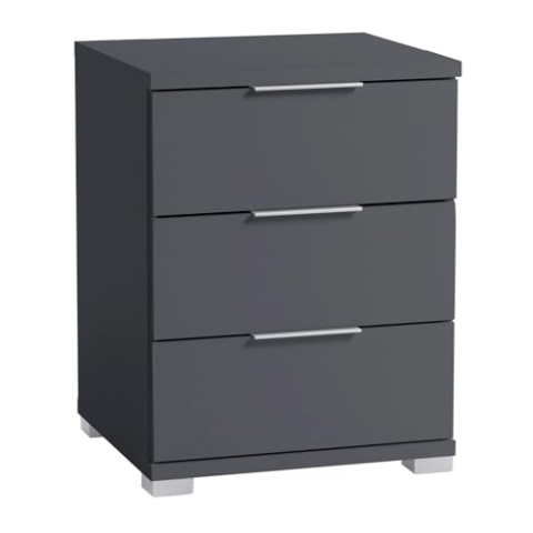 Stella Trading Universal Nachttisch in Graphit - Trendiger Nachtschrank mit drei Schubladen für Ihr Boxspringbett - 46 x 61 x 42 cm (B/H/T)