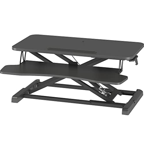 BONTEC Steh-Sitz Schreibtisch Steharbeitsplatz Stehpult Standtisch Ergonomische Höhenverstellbar für PC-Computerbildschirm, Laptop | 80x40cm Plattform mit Tastaturablage, 15 kg Kapazität, Schwarz