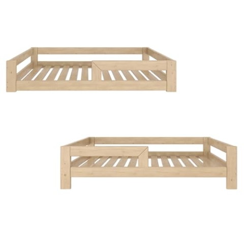 Need Sleep Montessori Bett am Boden 2in1 Kinder Bodenbett umbaubar zum Kleinkindbett 90x200 mit Rausfallschutz Lattenrost niedrig Kids Floor Bed Bodentief Kinderbett ab 2 Jahre Mädchen Junge