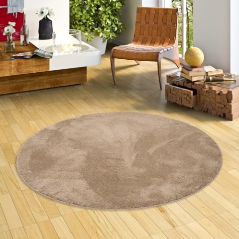 Pergamon Luxus Super Soft Hochflor Langflor Teppich Rund Flauschig Weich Wohnzimmer Schlafzimmer Silky Taupe