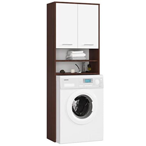 AKORD Waschmaschinenumbauschrank FIN 64 cm | mit 2 Türen | Hängender Waschmaschinenschrank | Umbauschrank | B64 x H180 x T30 cm | Gewicht 29,50 kg | Wenge/Weiß