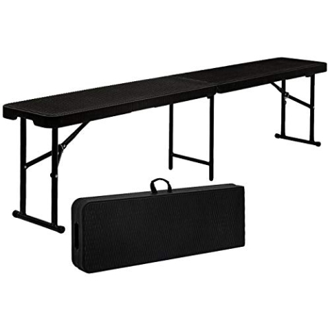 AMANKA 300kg Bierbank - 184x30x43 Rattan-Optik Wetterfest Klappbar Kunststoff Bank Camping Sitzbank