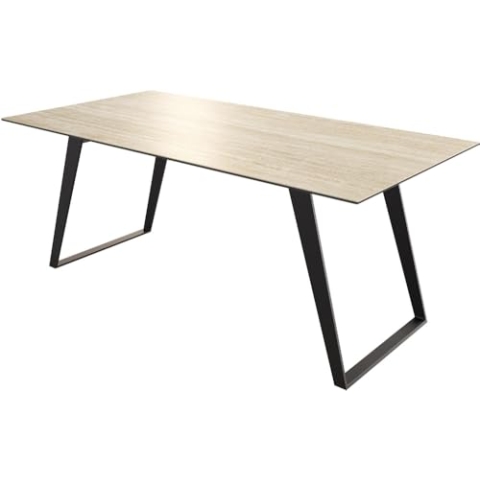 DELIFE Esszimmertisch Edge Keramik Travertin Natur 200x100 Metall Schräg Schwarz