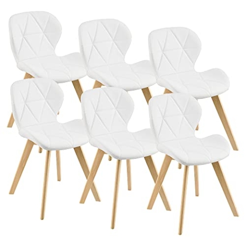 [en.casa] Esszimmerstuhl Älmhult 6-er Set 78x47x52 cm Kunstleder Buche Stühle Wohnzimmerstuhl Küchenstuhl Weiß