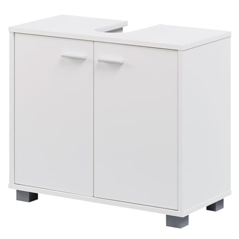 Wohnling Design Waschbeckenunterschrank 60x55x30 cm Badunterschrank mit 2 Türen Weiß, Bad Aufbewahrung Stehend, Waschtischunterschrank