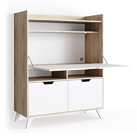 Vicco Sekretär Schreibtisch Berdi, Arbeitstisch mit Schrank, Sonoma/Weiß, 110 x 45 cm