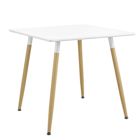 [en.casa] Esstisch Quadratisch 80x80x74cm Weiß Matt Buche Küchentisch für 3 Personen Esszimmer Tisch Retro