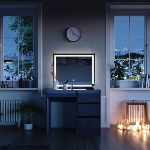 Vicco Schminktisch Sherry, Anthrazit, 90 cm mit LED- Spiegel
